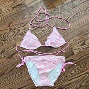 Victoria's Secret NWOT medium bikini pink white ruffle double string